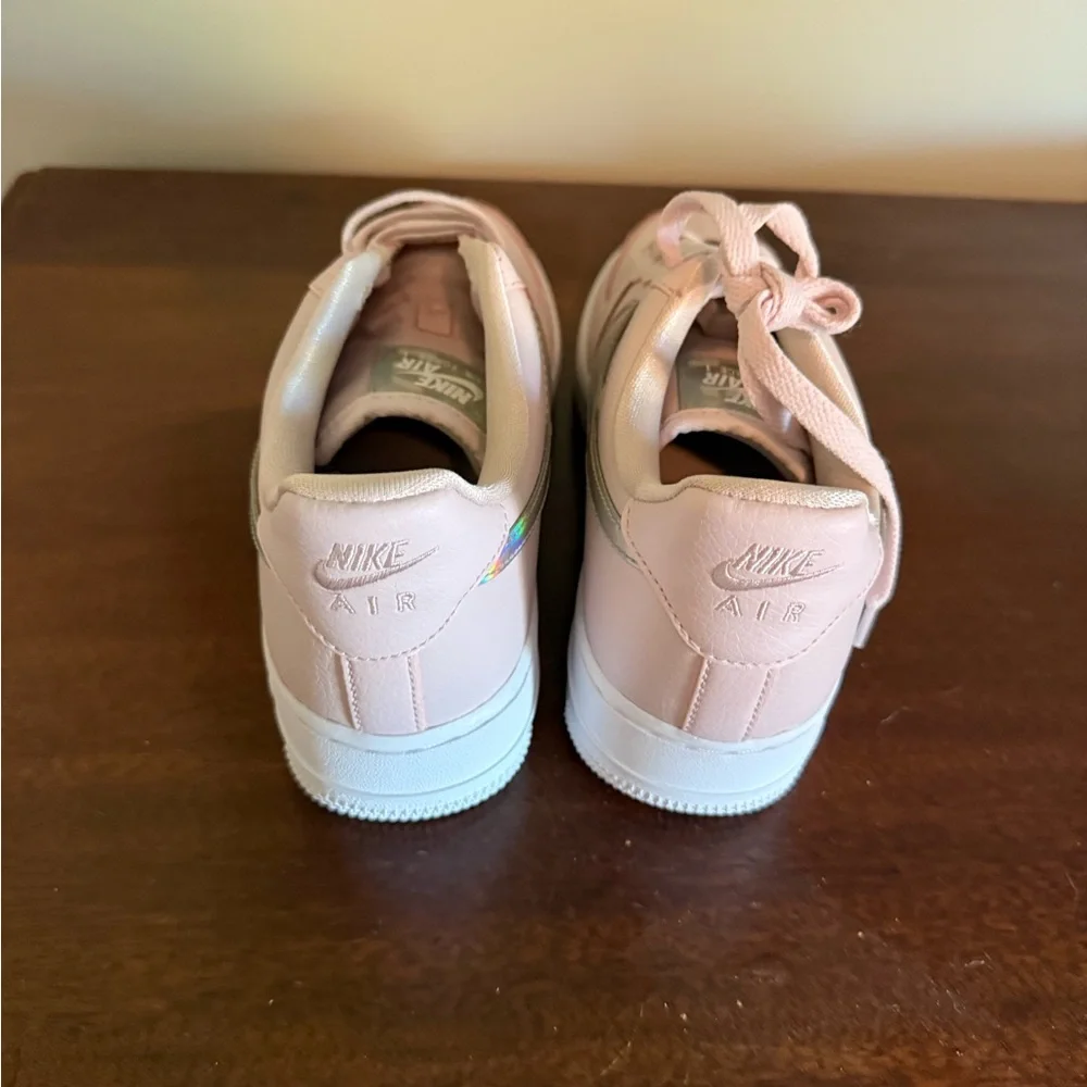 Nike Women's Pink Air Force 1 Sneakers with Iridescent Swoosh NWOT